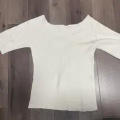 GRL リブ編みオフショルダー五分袖セーター M スクエアネック