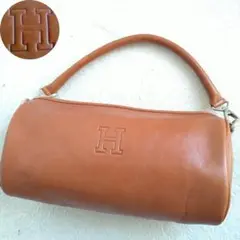 美品　ヒロフ　ショルダーバッグ　2way　ドラム　筒形　レザー　ブラウン