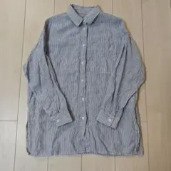 無印良品　長袖シャツ リネン100%　ストライプ　 XS-Sサイズ　ブルー