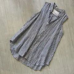 リネンストライプ ノースリーブシャツ