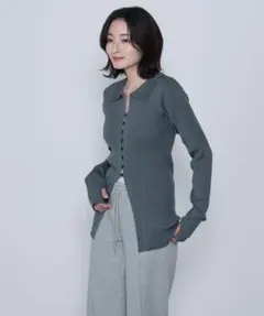 【新品未使用】le elmi リブニットカーディガン グレー M