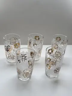 昭和レトロSasaki Glass 花柄 コップ5個セット