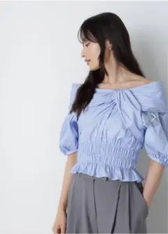オフショルダー ストライプ シャツ 半袖