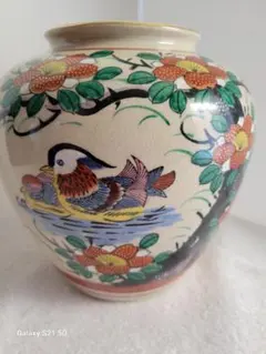 九谷焼 花瓶 鳥 花 アンティーク