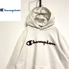 超人気❗️チャンピオン　ビッグロゴパーカー　L 90s刺繍古着希少レア長袖デカロゴ