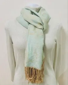 タイ発♪パシュミナ風ジャガード織・花柄大判ストール 【サックス】