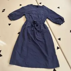 ネイビー ボタン付き シャツワンピース