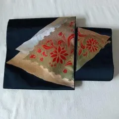 最終価格です✨名古屋帯 　花柄 　黒地、金、銀、茶 オレンジ