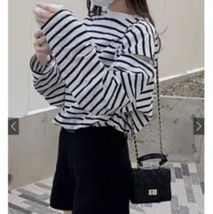 GRL ボーダー柄ショルダースリットルーズトップス[fo1647]