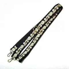 インド刺繍リボン　スマホショルダーストラップ　携帯ストラップ　ブラック②