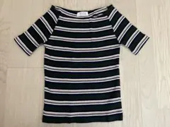 LOWRYS FARM 半袖リブ編みストライプトップス M