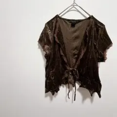 y2k フェアリーグランジ ベロア フリルカーディガン XL リボン ブラウン