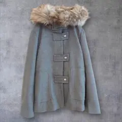 ZARA ザラ フェイクファー付き フードコート グレー 上品 ウールアウター