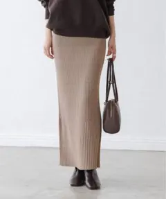 NOBLE リブニットタイトスカート ベージュ