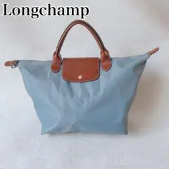 極美品✨ ロンシャン ル プリアージュ ハンドバッグ ブルー 型押し M 折畳みのサムネイル
