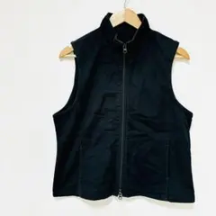 ハイネックコットンベストL　黒ブラック　ダブルジップアップ　ストレッチ　シンプル