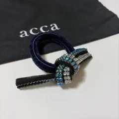 美品✨acca ビジュー クリスタル レザー リボン ヘアゴム 黒 フランス