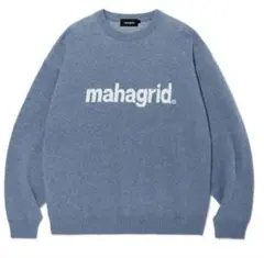 mahargrid ロゴ入りニットセーター M ブルー