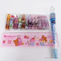 平成レトロ　鉛筆キャップ＆定規＆光るボールペン 14点