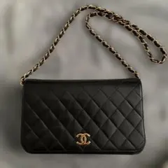 シャネル CHANEL マトラッセ チェーンショルダー 黒 ゴールド金具 極美品