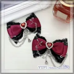 《38919AS》リボンヘアクリップ 量産型 サブカル ロリィタ 地雷 ヘアメ赤