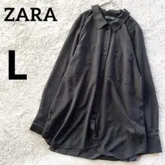 ZARA ザラ　シースルーシャツ　ブラウス　L 黒　ブラック　ドット柄