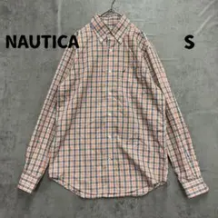 ノーティカ オレンジ系 チェック柄 コットンシャツ USA古着 S【6757】