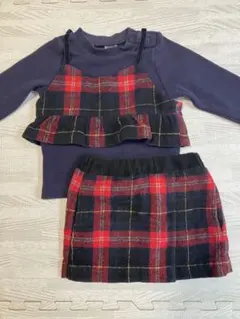 ♡petit main♡ネイビー ＆赤チェックのセットアップ80cm