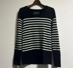 AKM エクストラファインメリノウール　ボーダーVネックニット