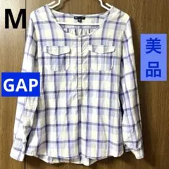 美品 GAP レディース 長袖 ブラウス トップス シャツ チェック M 5分袖