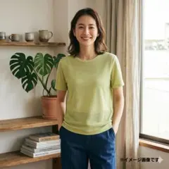 ユニクロ　UNIQLO　Tシャツ　M　シンプル　ライムグリーン