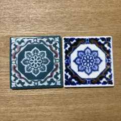 美濃焼　花模様セラミックタイル 2枚セット