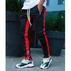 ジョガーパンツ ラインパンツ■スウェット ストレッチパンツ レッド L■最新作
