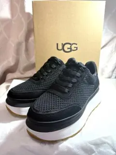 極美品 UGG マリンメガレース 厚底 スニーカー 黒 23 アグ ブラック