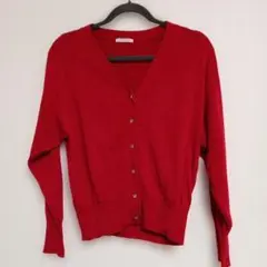 ✨美品✨レッド Vネック カーディガン 長袖 Free 春物 薄手