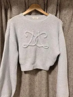 ライトブルー クロップドセーター