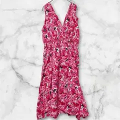 【L】ワンピース Vネック ノースリーブ 花柄 ゆったり 綿 お出かけ