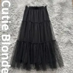 【美品】Cutie Blonde 黒 チュールロングスカート ティアード Sのサムネイル