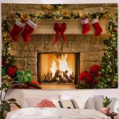 壁飾り　クリスマス 暖炉 オシャレ タペストリー 壁掛け 大判 ツリー飾り