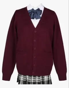 ワインレッド Vネックスクールカーディガン