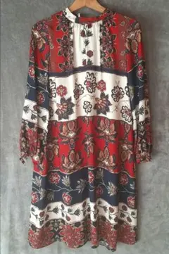 【未使用】 グレースコンチネンタル ハイネックサラサボーダープリントワンピース