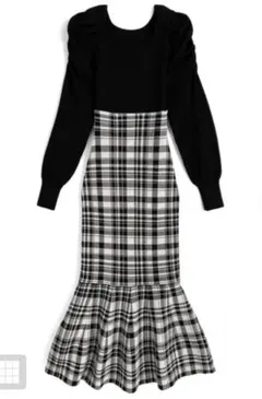 グレイル（GRL）チェック柄切替マーメイドニットワンピース[kz719]