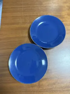 青い皿 2枚セット 金色の縁取り