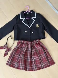 キッズ フォーマル スーツ 7Y 黒と赤のチェック 女の子 美品‼️