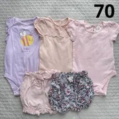 70 女の子 ボディーロンパース 夏服 半袖ロンパース ピンク パープル