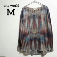 one world 【M】 総柄ニットチュニック　ゴールドスタッズ　個性的