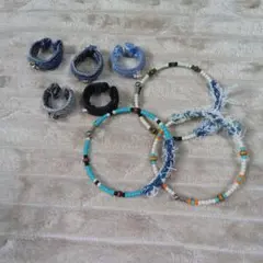 デニムビーズブレスレット・リングセット