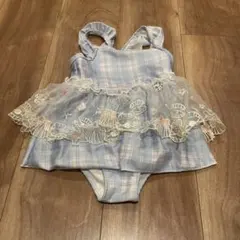 女の子向けワンピース水着 90cm 水色チェック