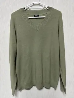 UNIQLO XL オリーブグリーン Vネックニット