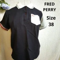 【レア配色☆FRED PERRY】紺　白　ブランドロゴマーク　サイズ38